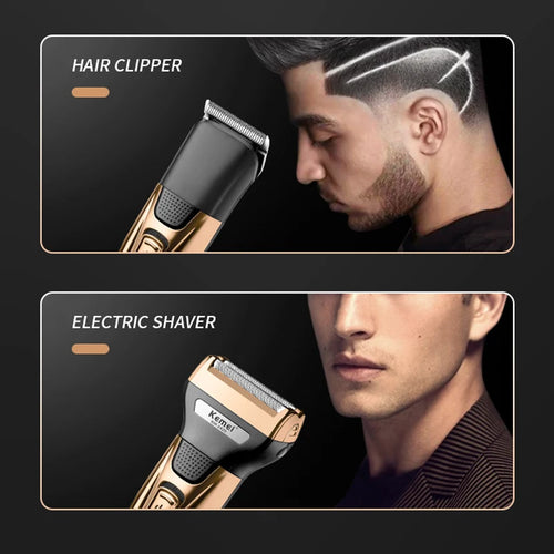 Kit de Rasage 3-en-1 Kemei – Rasoir Électrique Rechargeable Barbe & Corps